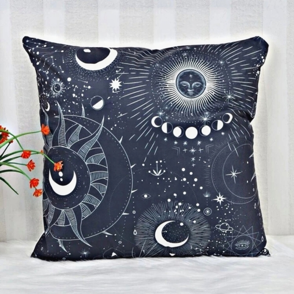 Boutique Celestial Moon Phase Accent Pillow in Navy & White